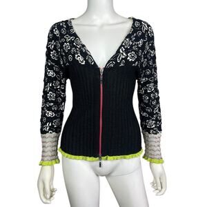 Vtg Y2K Eva &Claudi Women M Multicolor Artsy Euro Floral Zip Cardigan Jacket EUC
